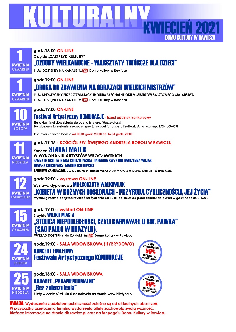 KULTURALNY KWIECIEŃ 2021 plakat strona