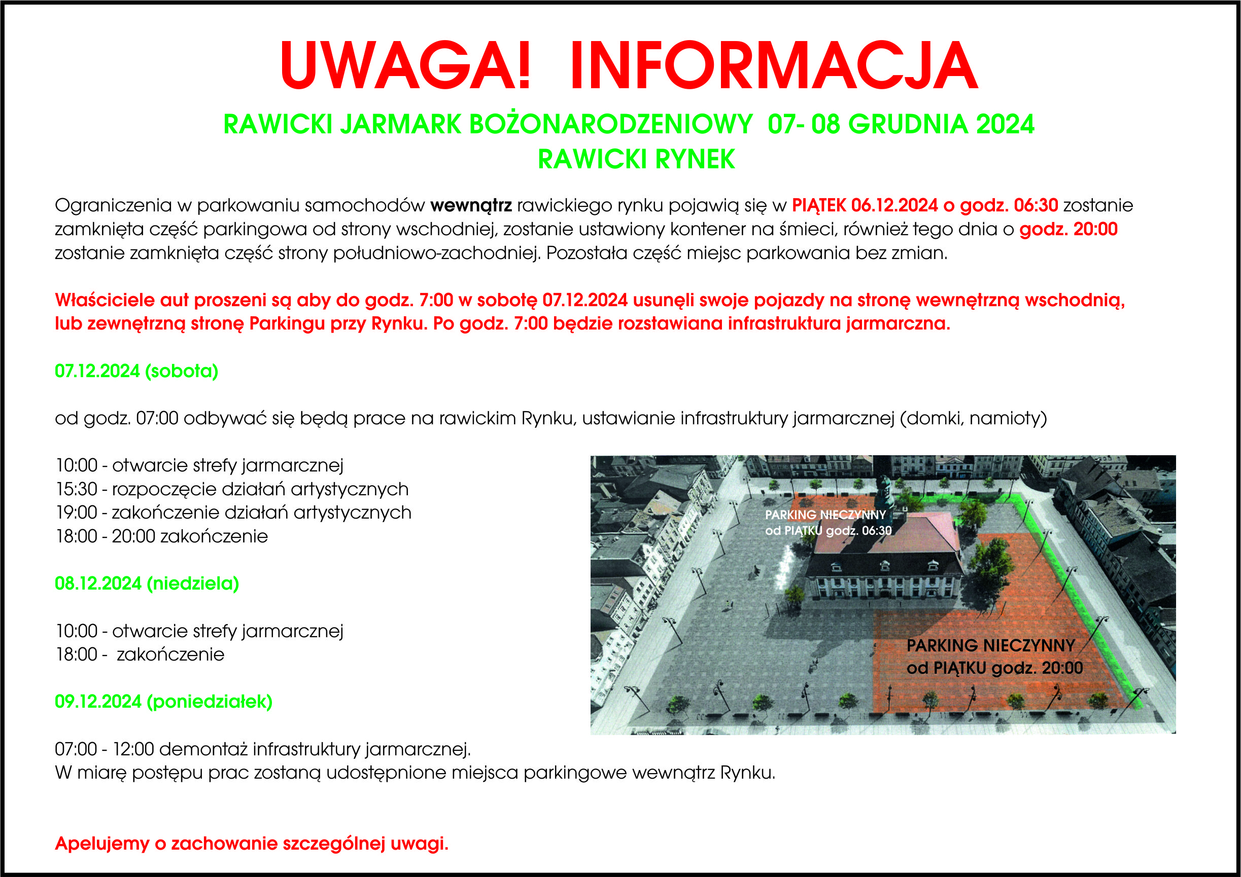 ulotka Informacja parking jarmark bożonarodzeniowy 2024 1str min